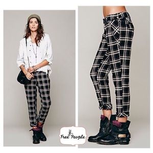 Free People Plaid Crinkle Trousers